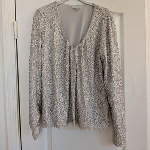 NWOT Allison Joy Off White Nina Matte Sequin Blouse (Size XL)